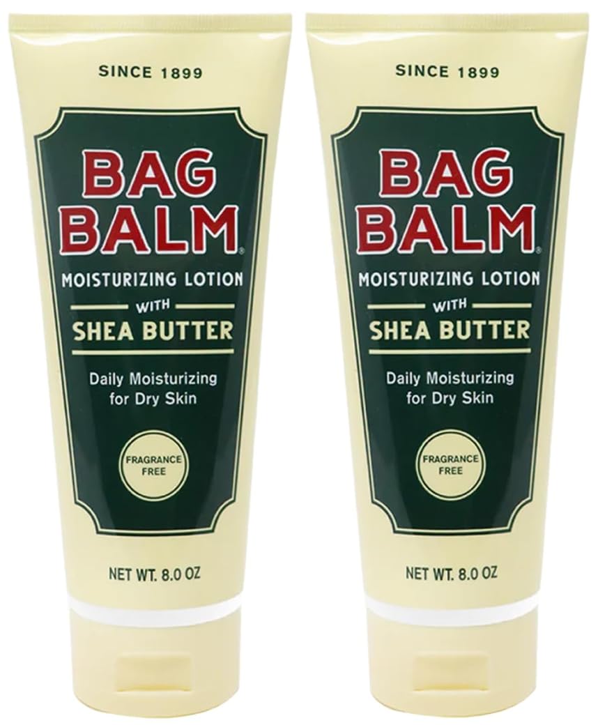 Bag Balm Moistuzing Lotion closeup reveals rich shea butter formula for dry skin care.