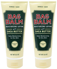 Bag Balm Moistuzing Lotion closeup reveals rich shea butter formula for dry skin care.