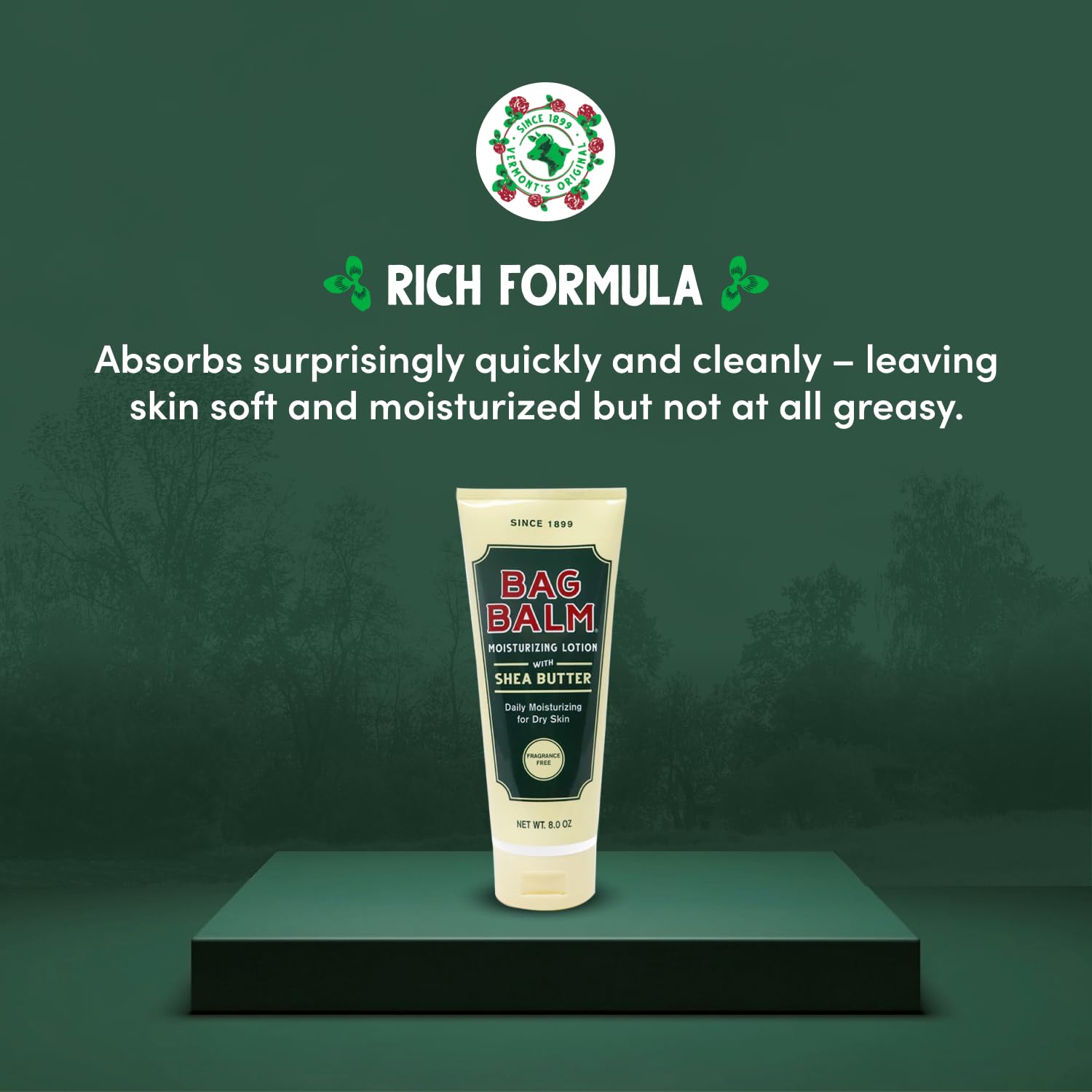 Bag Balm Moistuzing Lotion thick texture visible on skin, promising long-lasting moisture.