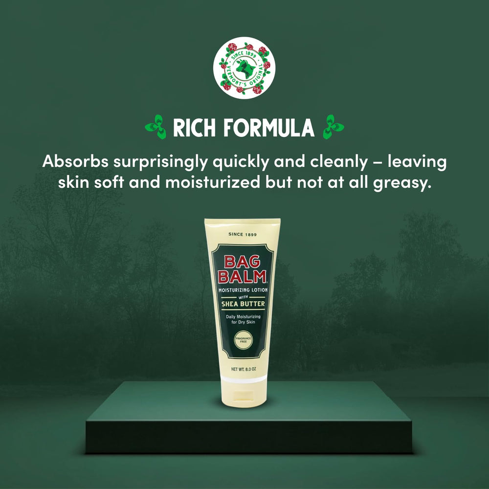 Bag Balm Moistuzing Lotion thick texture visible on skin, promising long-lasting moisture.