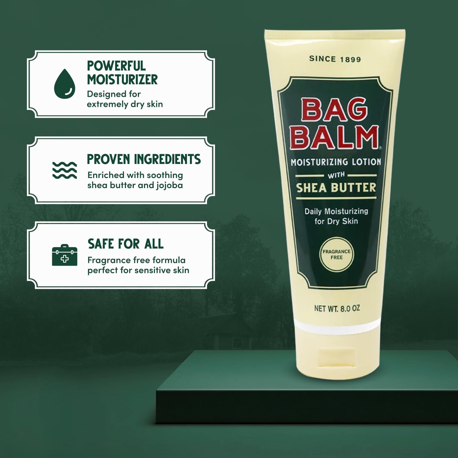 Bag Balm Moistuzing Lotion two-tube pack on vanity highlights value and convenience.