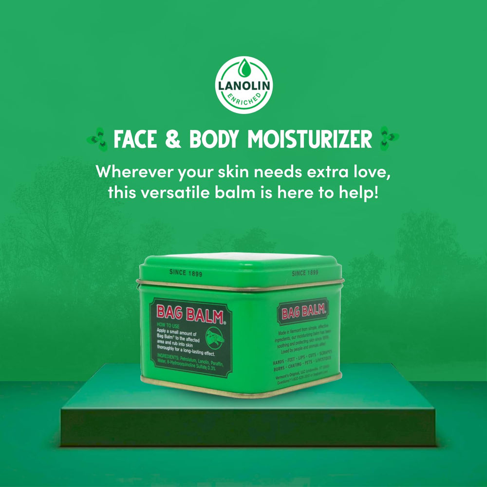 Bag Balm pet care with dog, supporting paws and dry skin.