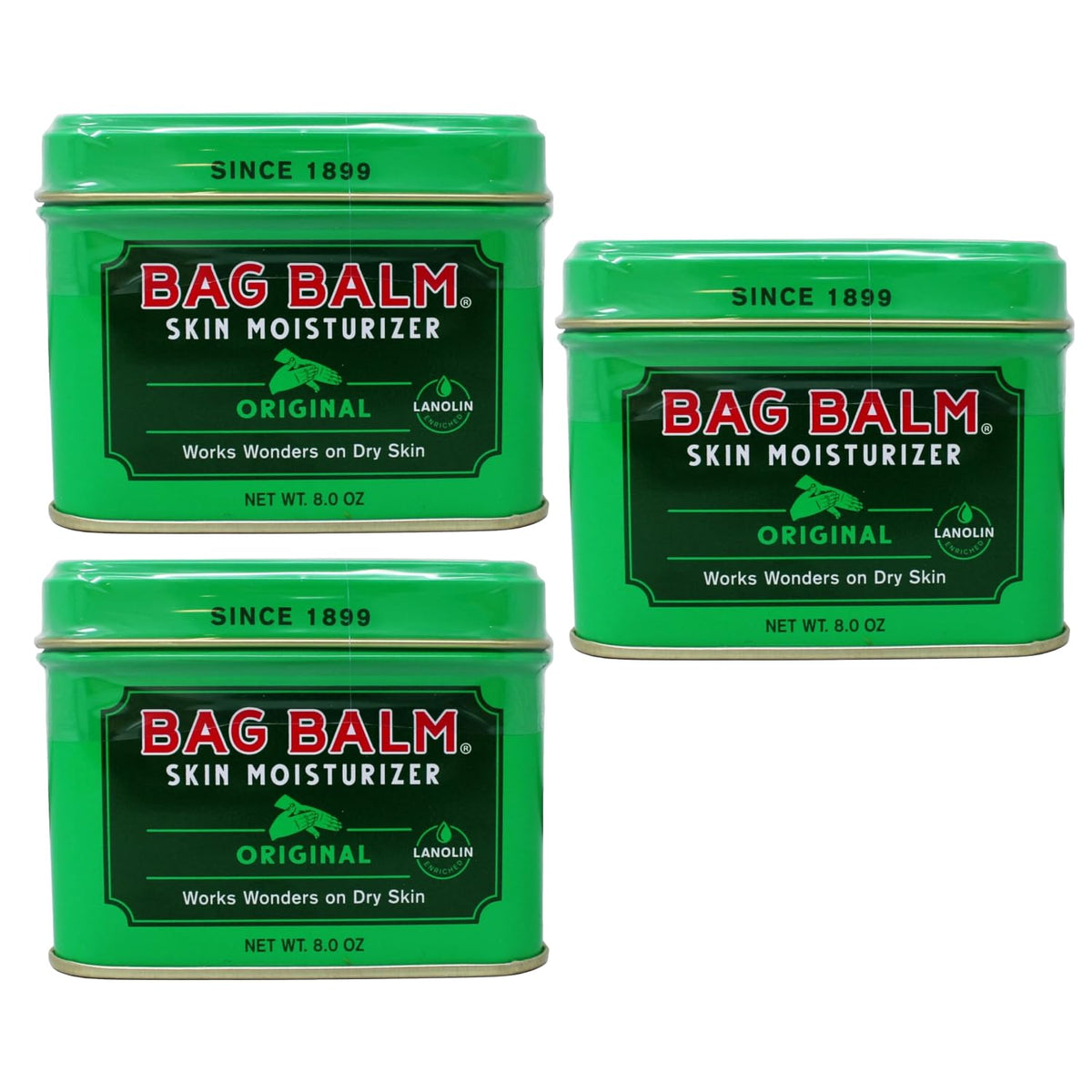 Bag Balm Vermont's Original Tin on counter, ideal for dry hands.