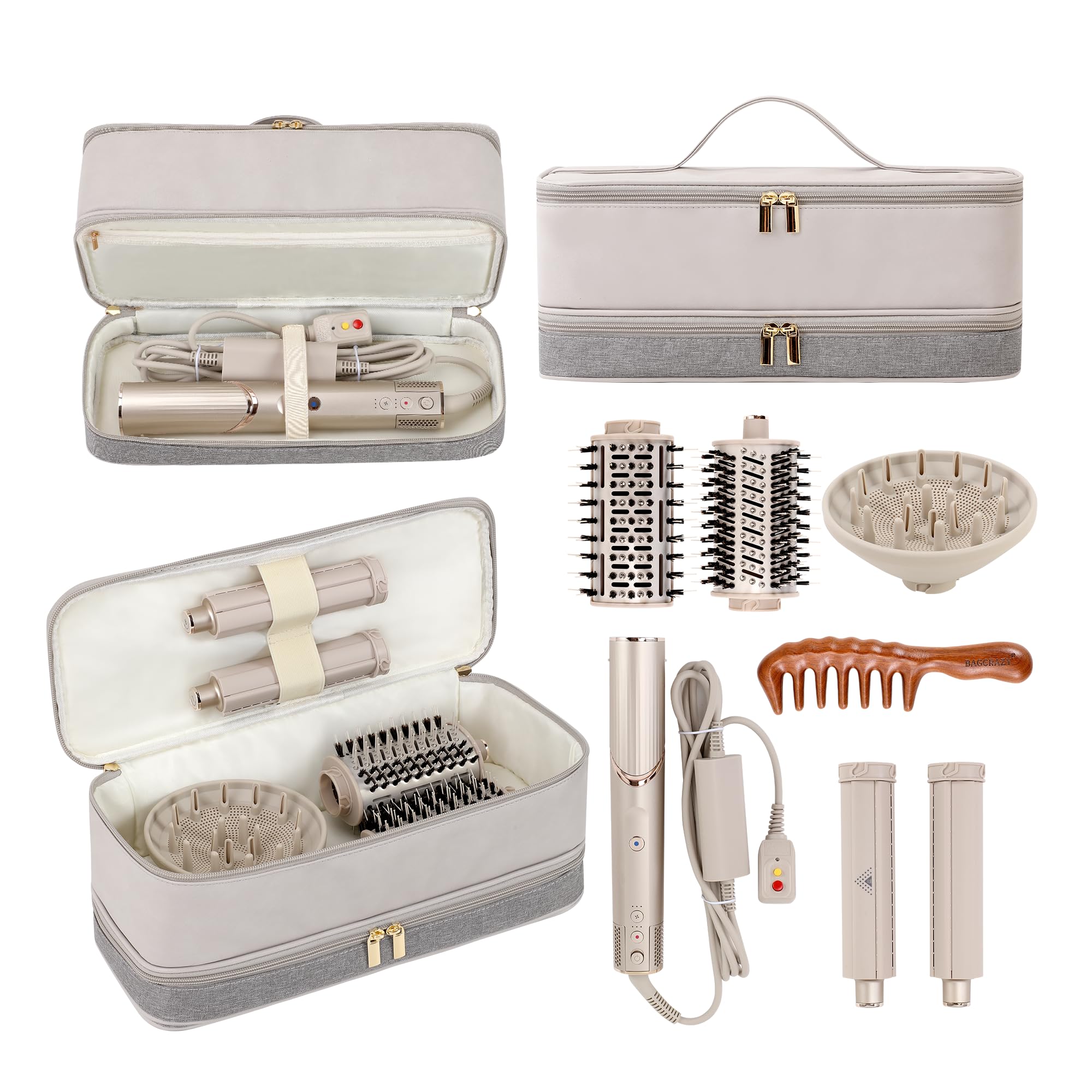 BAGCRAZY Dyson Airwrap travel case double-layer keeps tools organized on the go.