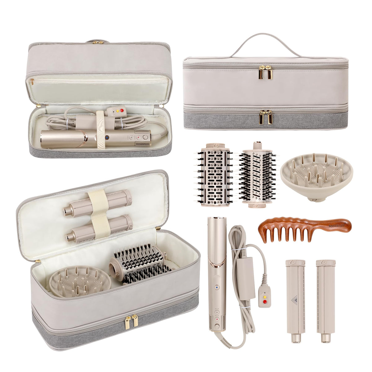 BAGCRAZY Dyson Airwrap travel case double-layer keeps tools organized on the go.