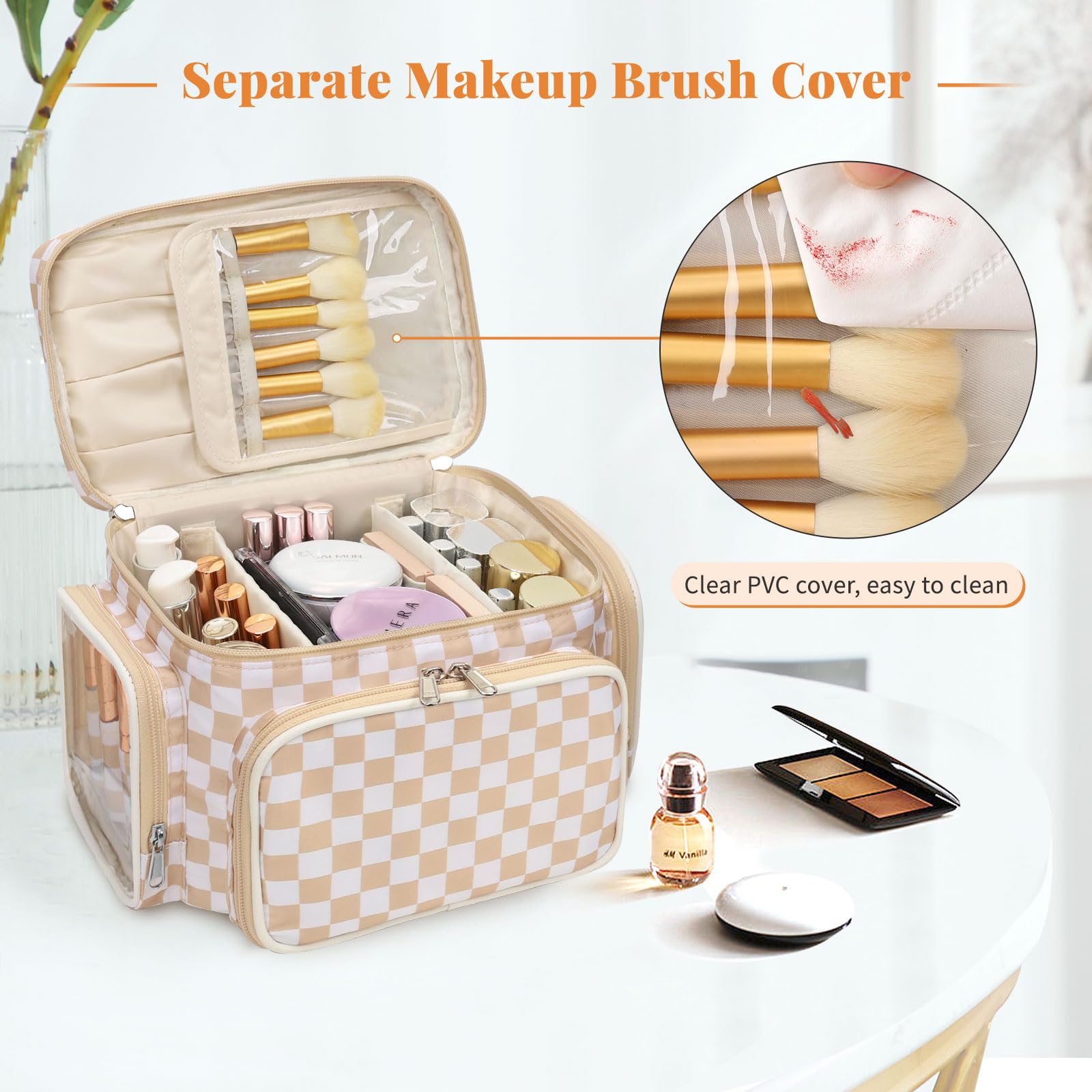 Bagmoly checkerboard travel bag with side pockets, ideal for toiletries and small accessories.