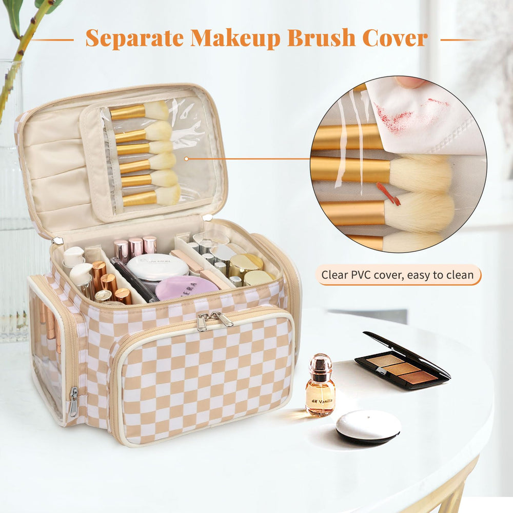 Bagmoly checkerboard travel bag with side pockets, ideal for toiletries and small accessories.