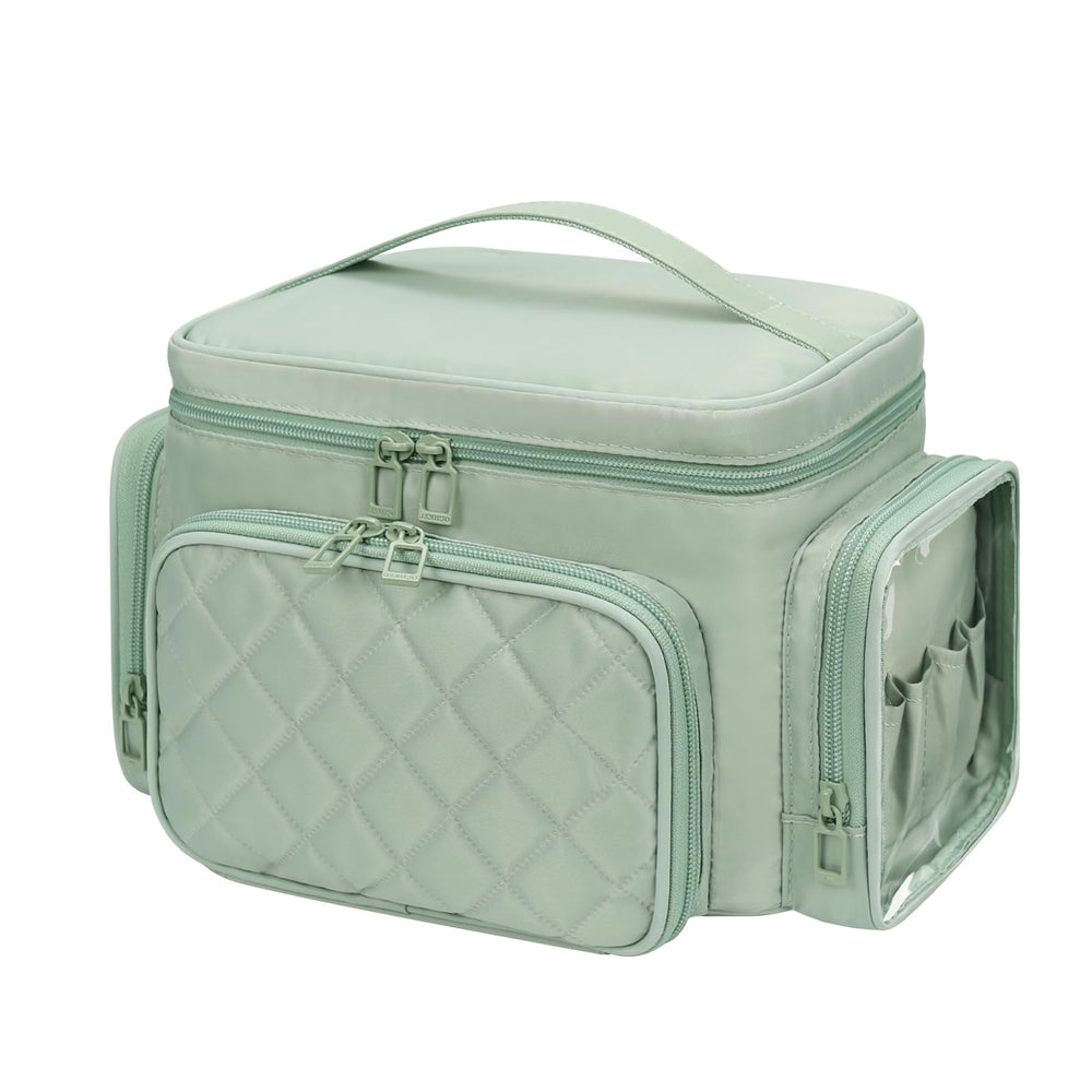 Bagmoly green makeup bag features durable nylon and lightweight handling.