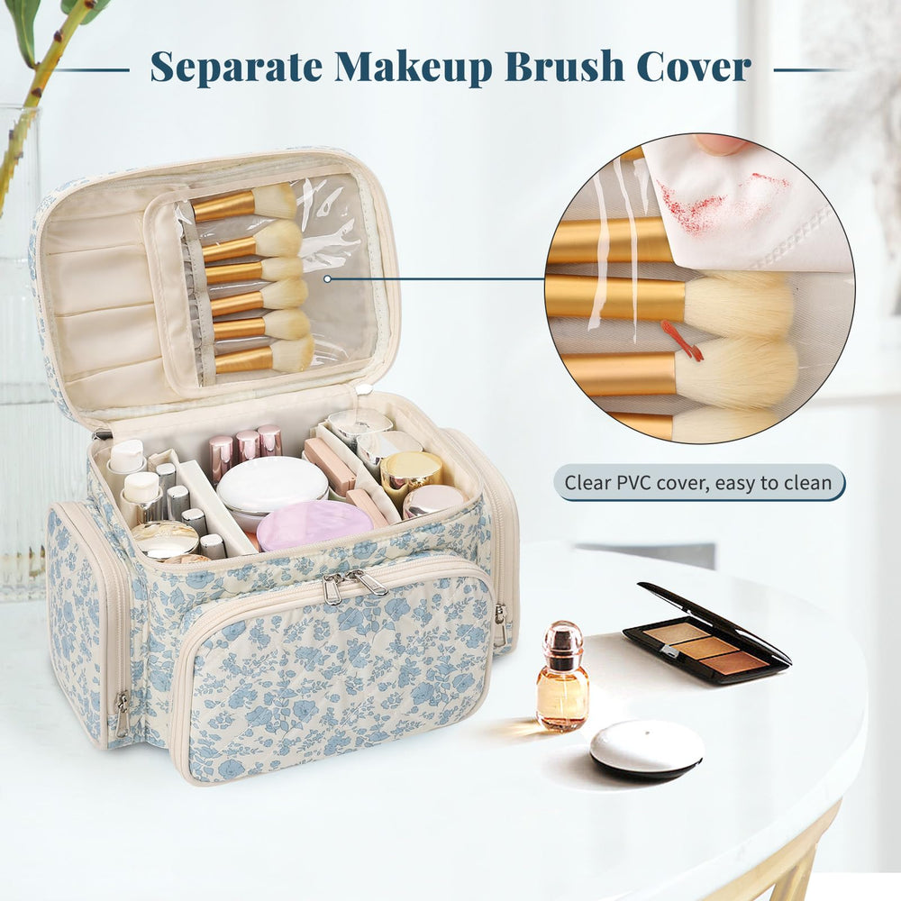 Bagmoly makeup bag has brush-compartment for organized grooming tools during trips.