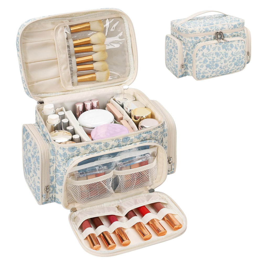 Bagmoly large cotton makeup bag front view highlighting spacious storage for travel essentials.