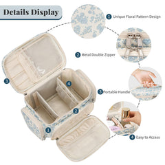Bagmoly makeup bag blue flower open top shows removable dividers for flexible organization.
