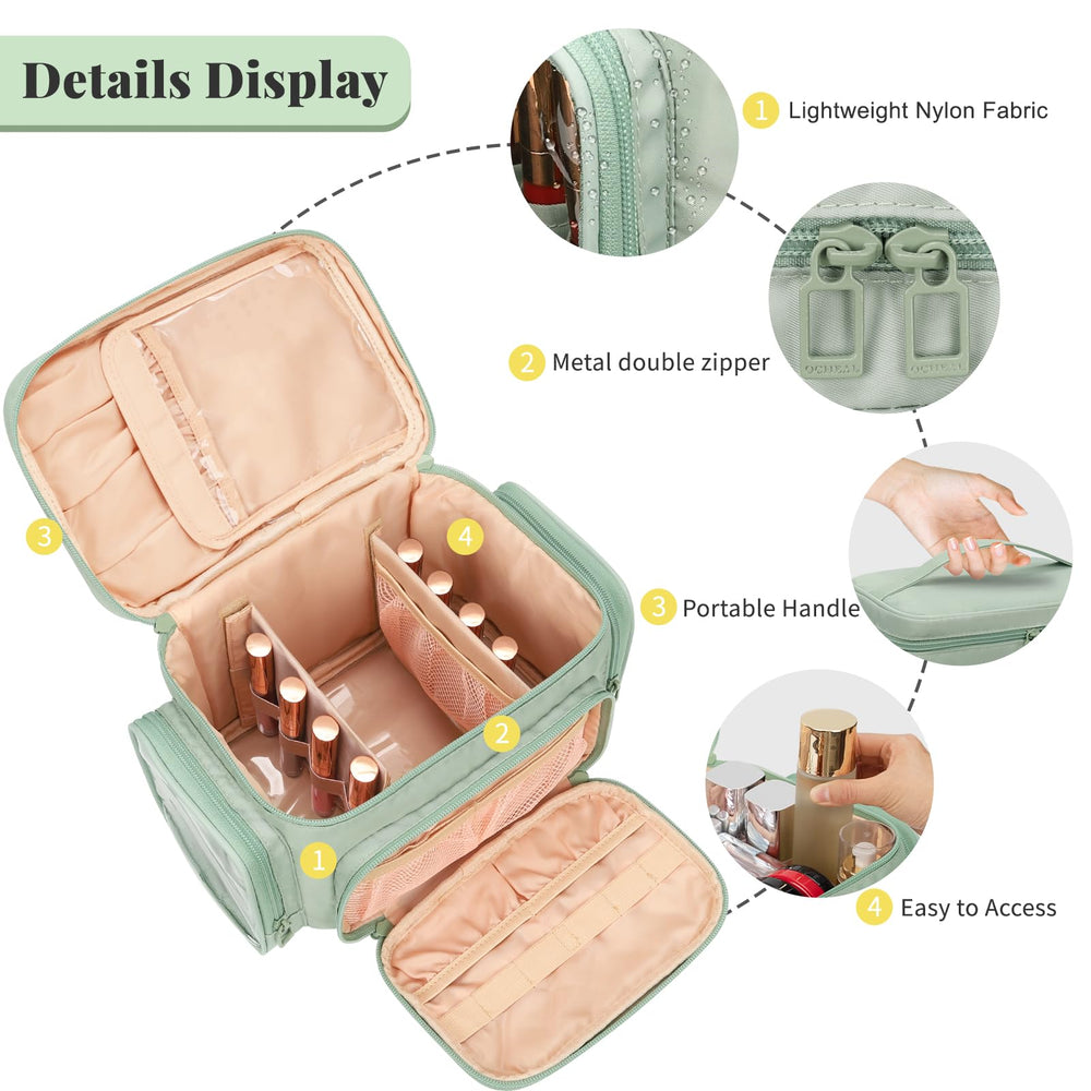 Bagmoly large makeup bag brush compartment highlights organized brushes with protective dividers.