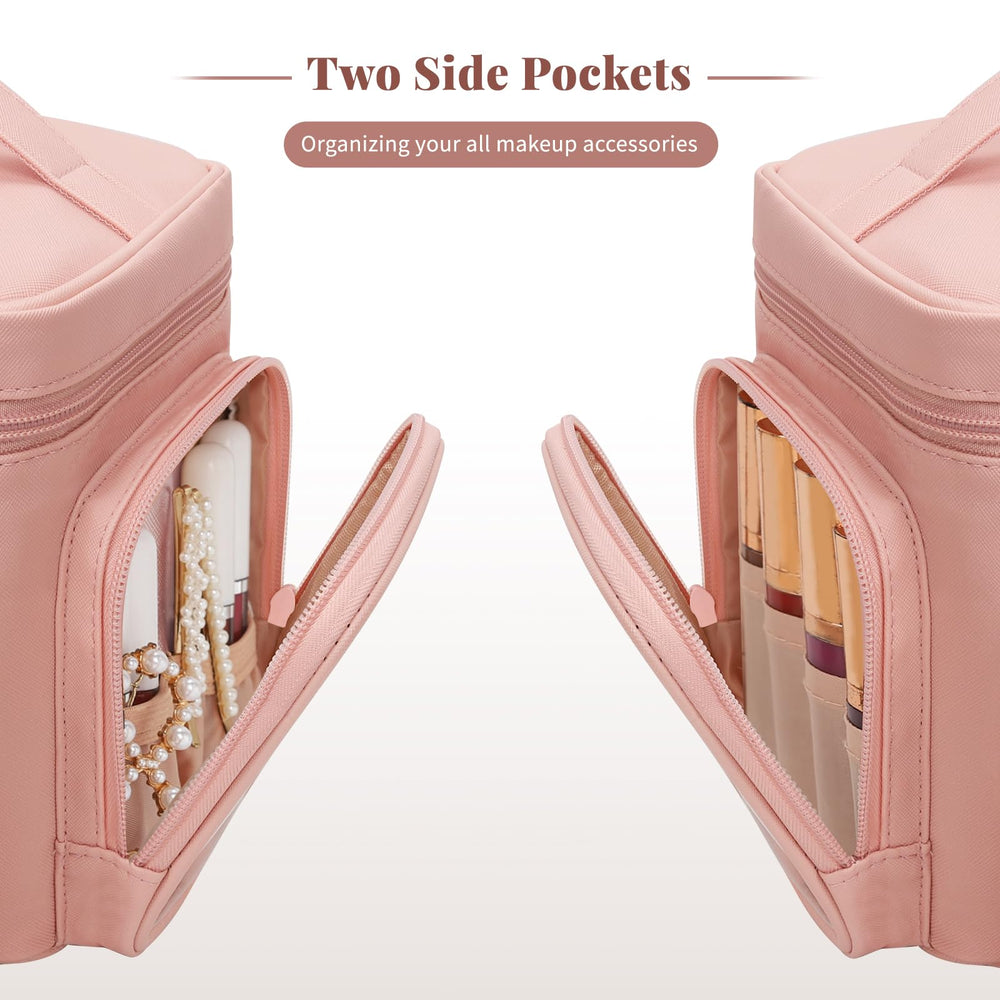 Bagmoly Large Makeup Bag front pocket layout organizes lipsticks and small items