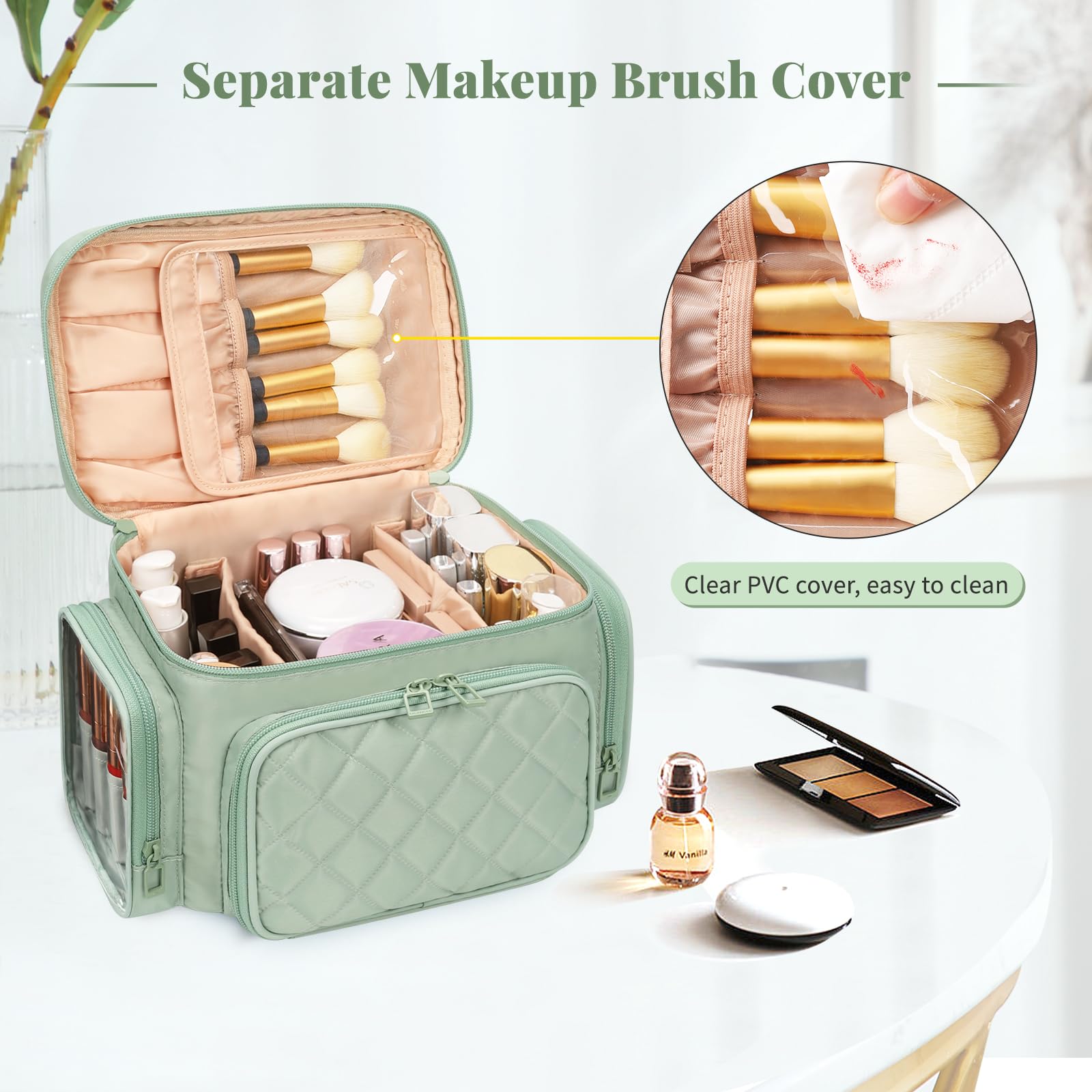 Bagmoly large makeup bag front-pocket layout emphasizes easy access to lip products.