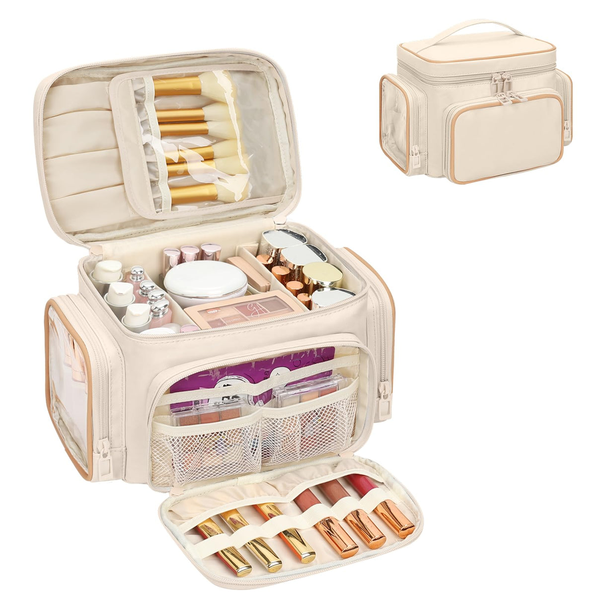 Bagmoly large makeup bag front pocket for quick-access essentials during travel