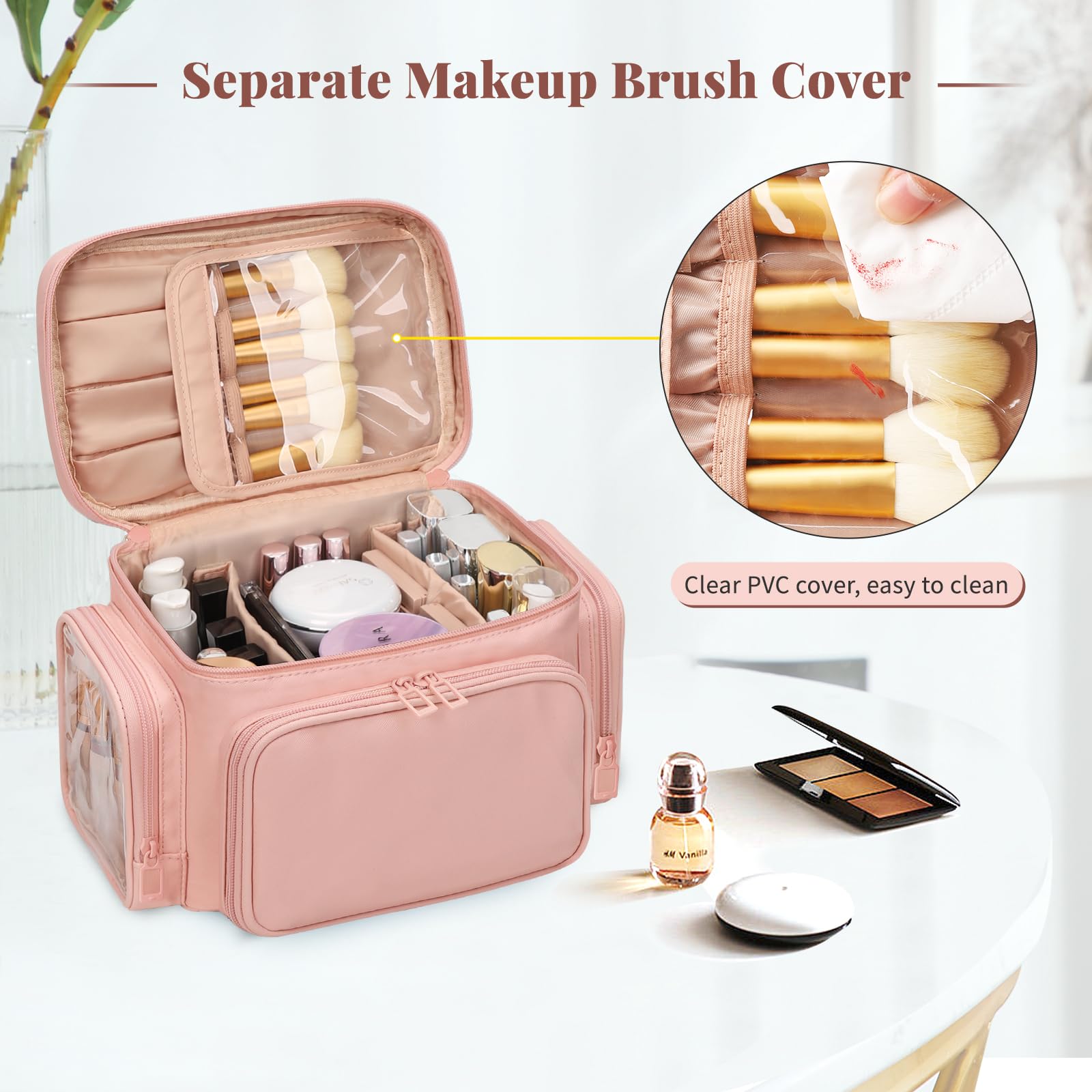 Bagmoly Large Makeup Bag open organization shows removable dividers for flexible space