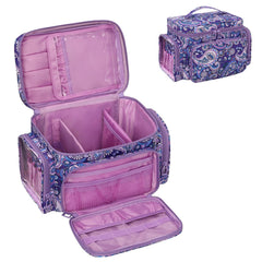Bagmoly large makeup bag purple front view for organized travel cosmetics