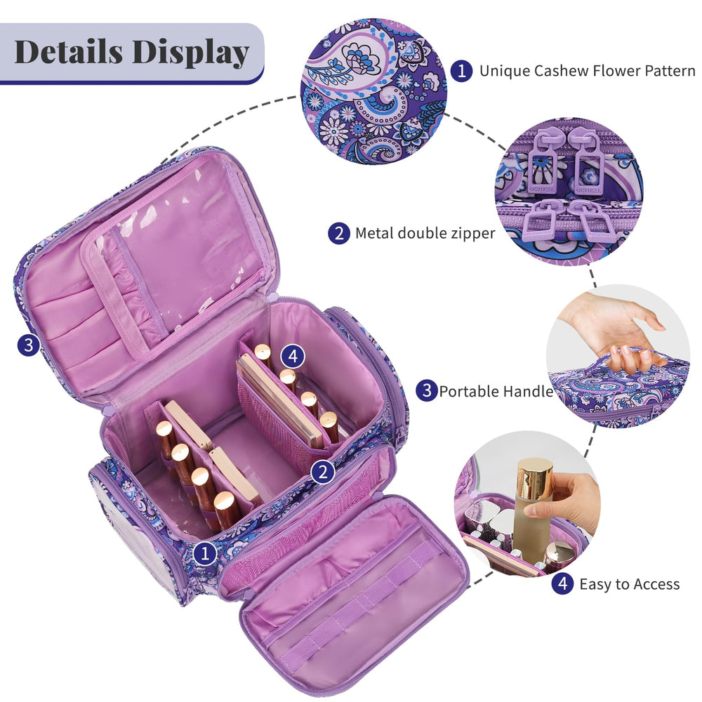 Bagmoly purple side pocket highlighting extra storage for travel essentials