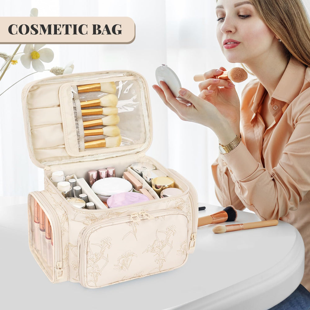 Bagmoly large makeup bag removable dividers adapt space for different items