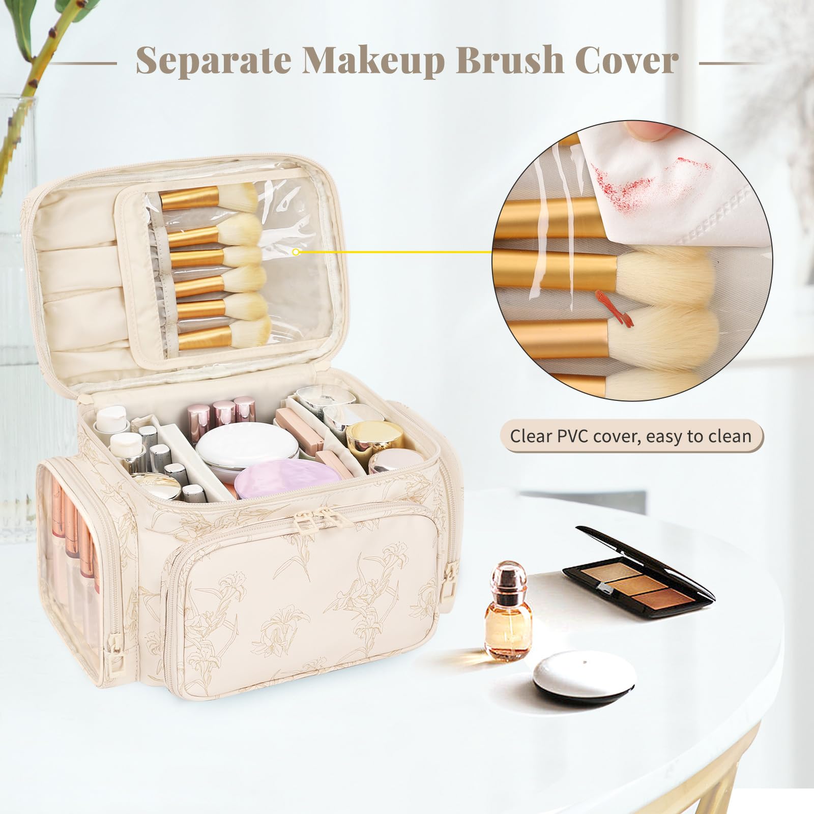 Bagmoly large makeup bag side pockets keep toiletries within easy reach during trips