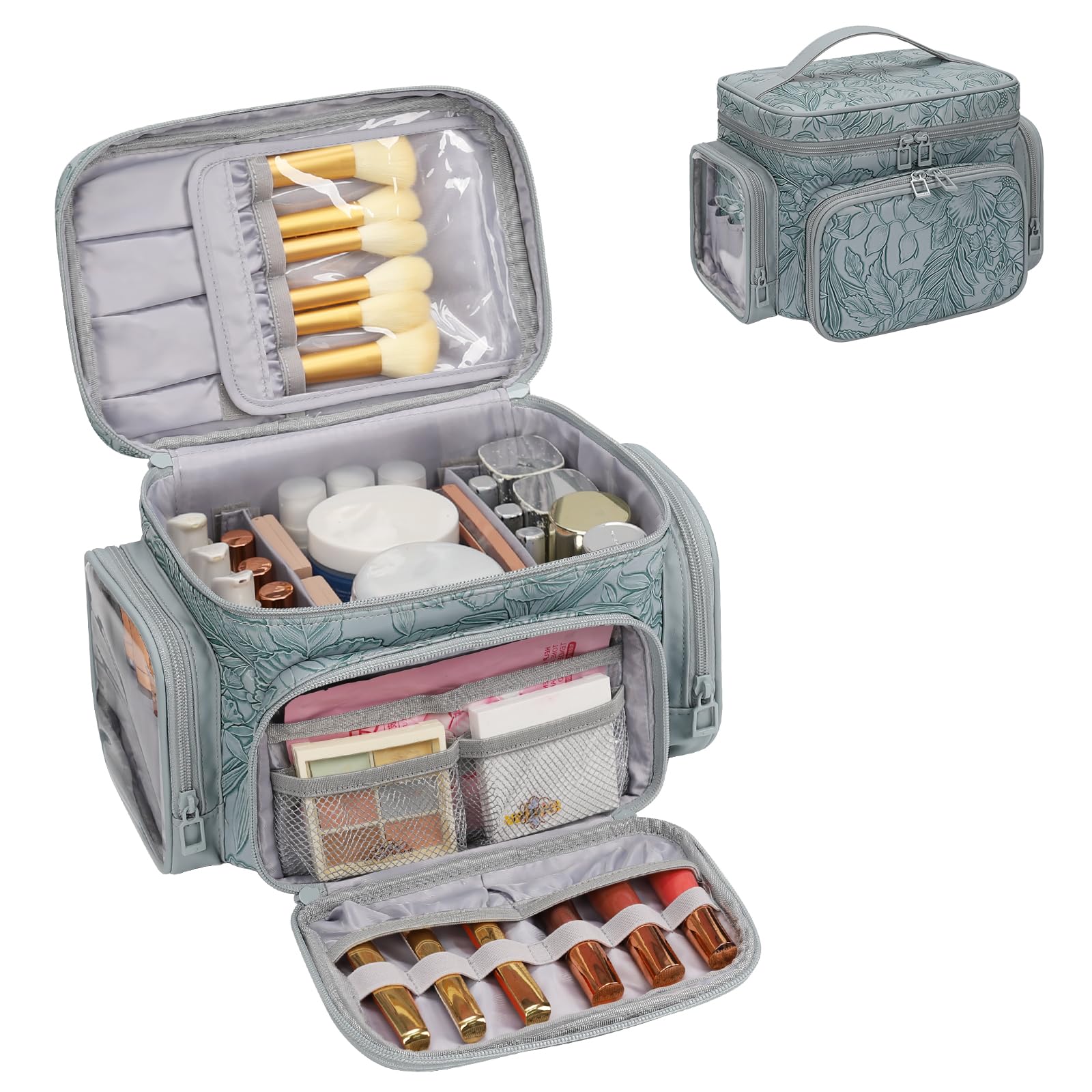 Bagmoly large makeup bag top view showing roomy interior for vertical bottle storage