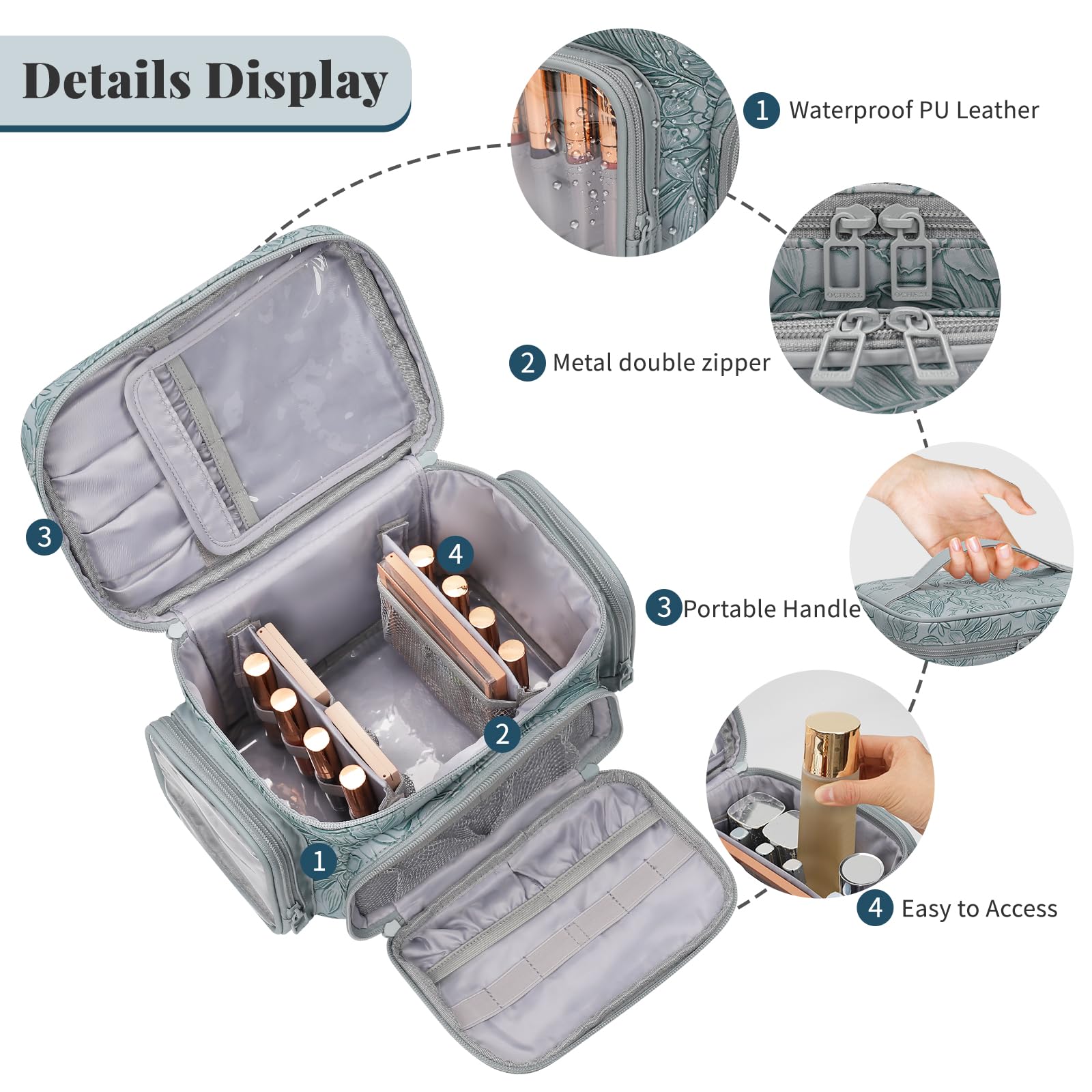 Bagmoly makeup bag brush compartment keeps brushes organized for on-the-go makeup routines