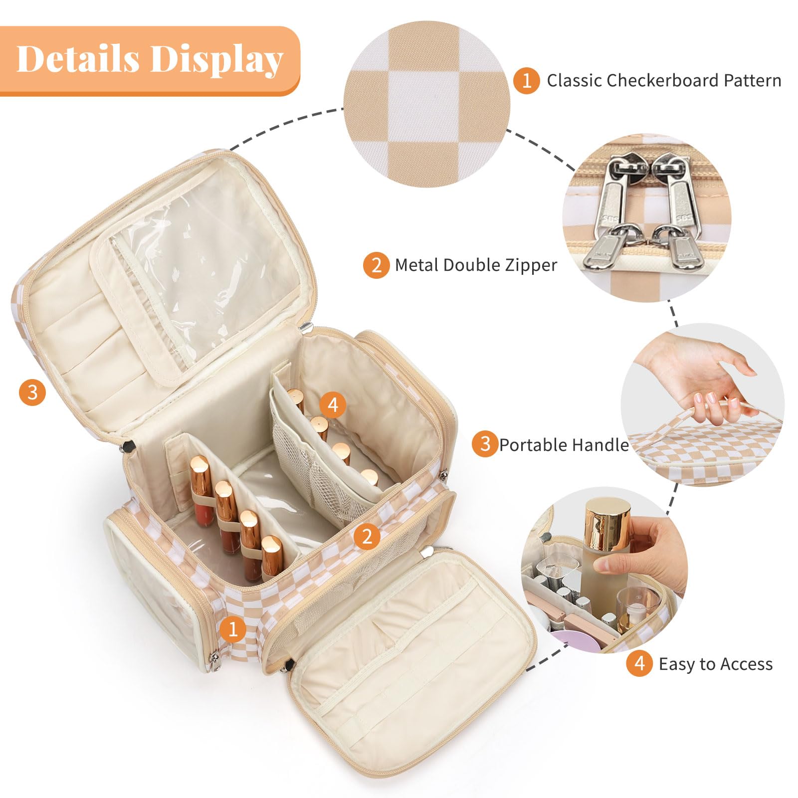 Bagmoly makeup bag with brush compartment close-up, keeping brushes organized and dust-free.