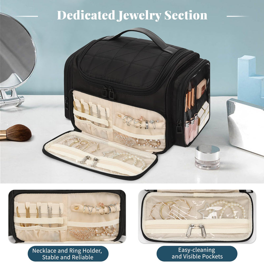 Bagmoly makeup brush compartment top lid protects brushes from dust and spills during transit.