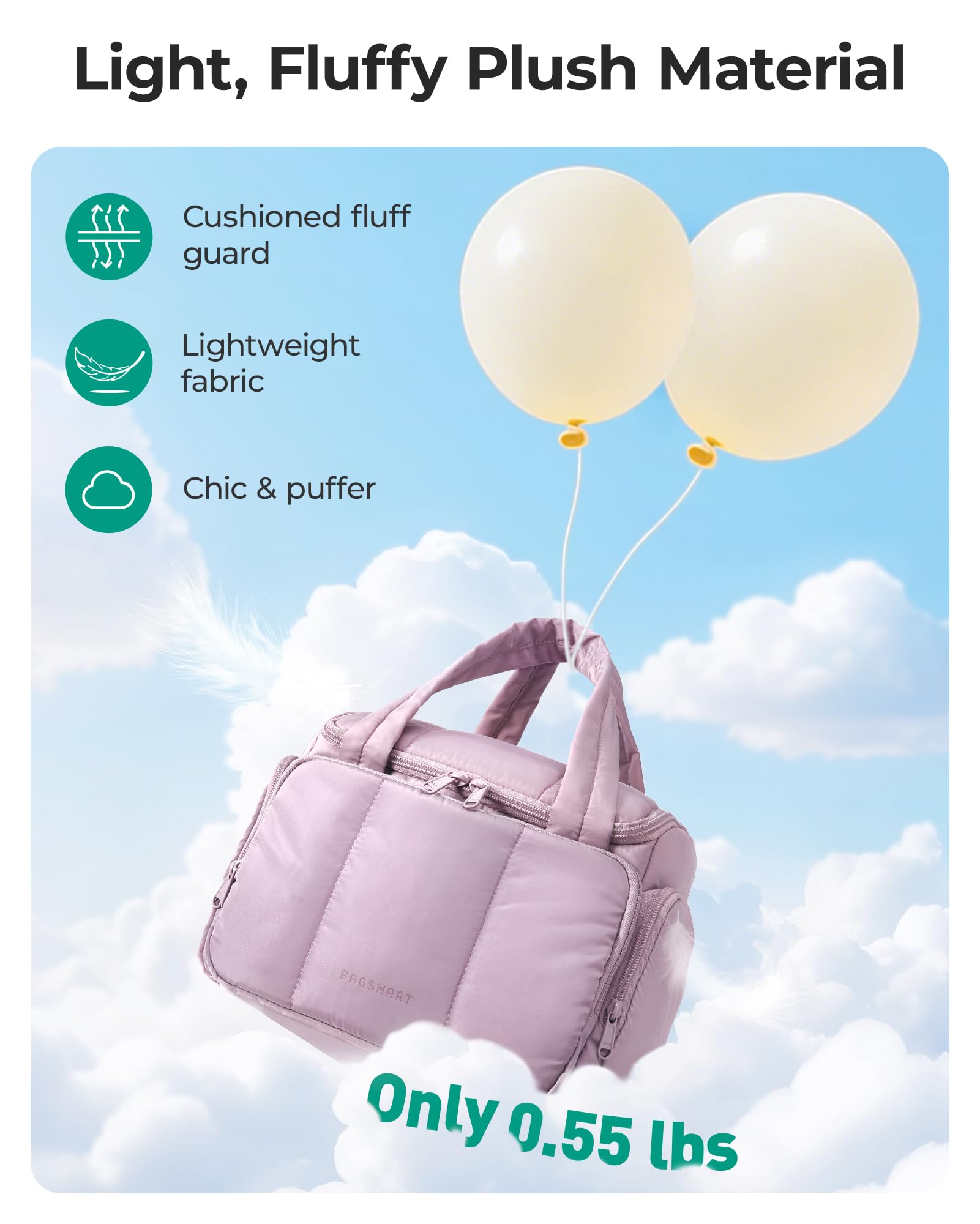 BagSmart 180-degree lay-flat opening with silky zippers for quick access.