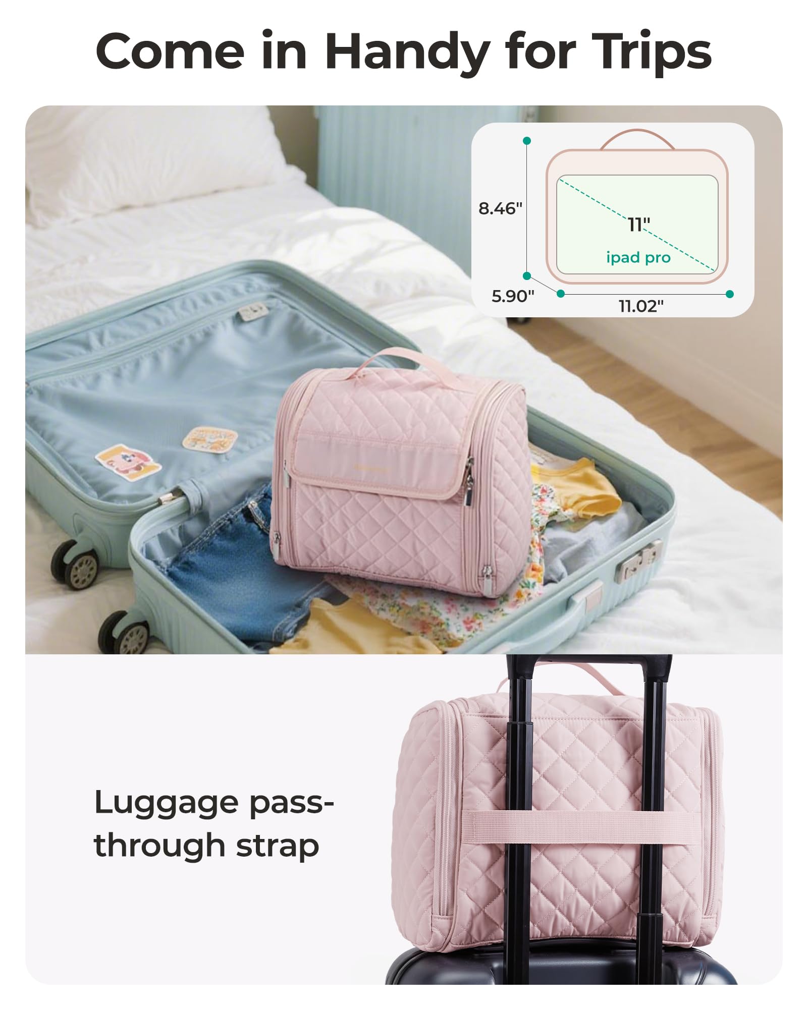 BAGSMART 360-degree rotatable hook lets you hang the bag anywhere.