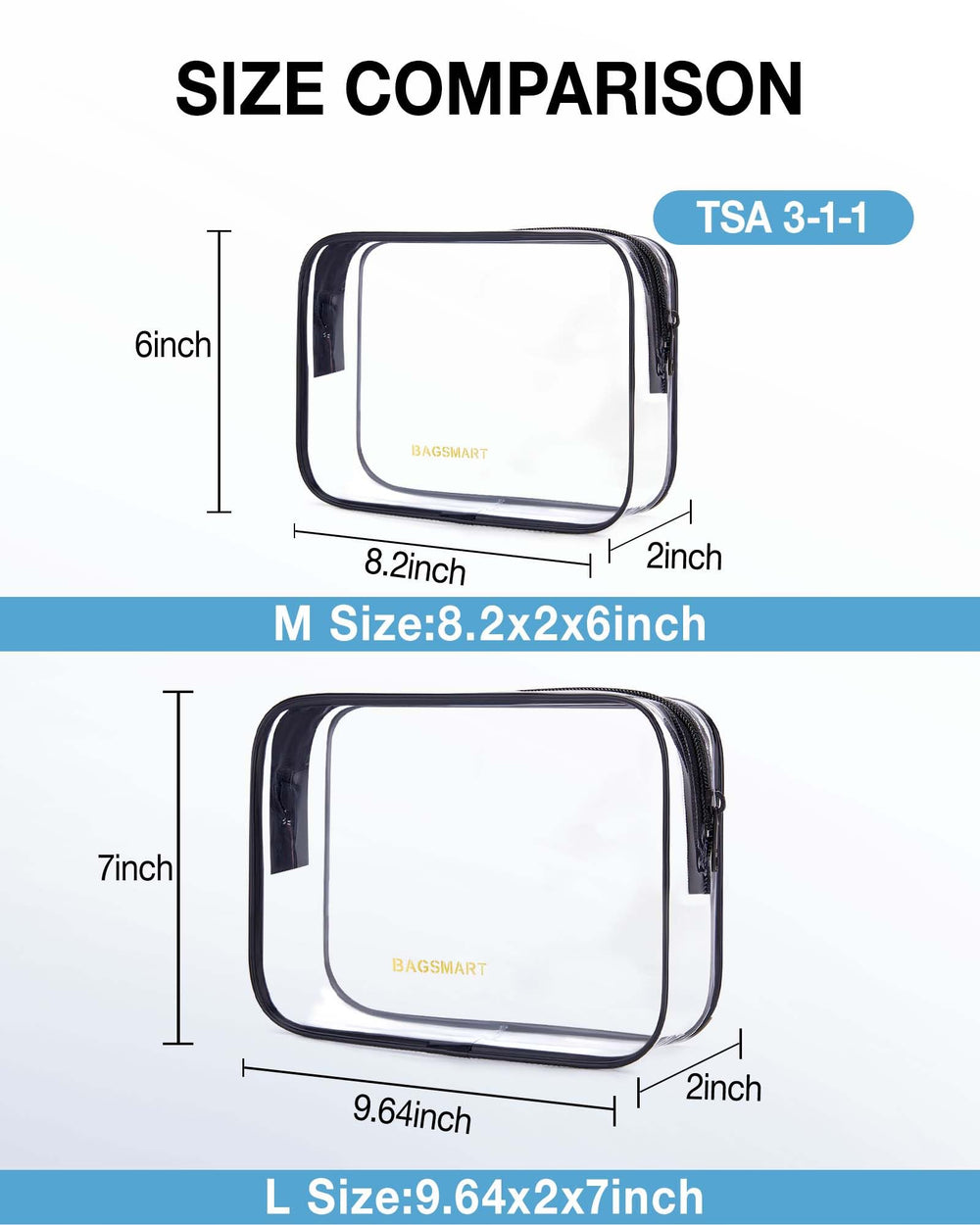 BAGSMART bolsa de maquillaje transparente con acceso amplio para ver productos al instante