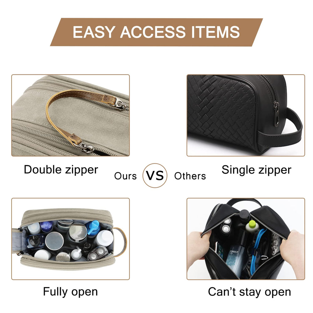 BAGSMART Canvas Dopp Kit – sturdy leather handle for easy carrying.
