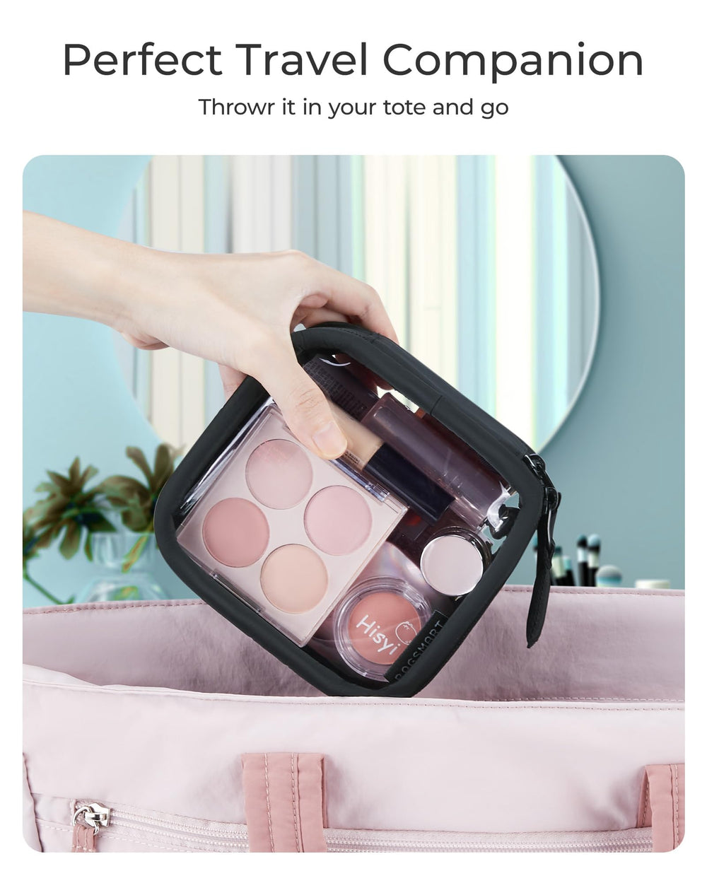 BAGSMART Clear Makeup Bag travel essentials storage for toiletries cosmetics and meds.