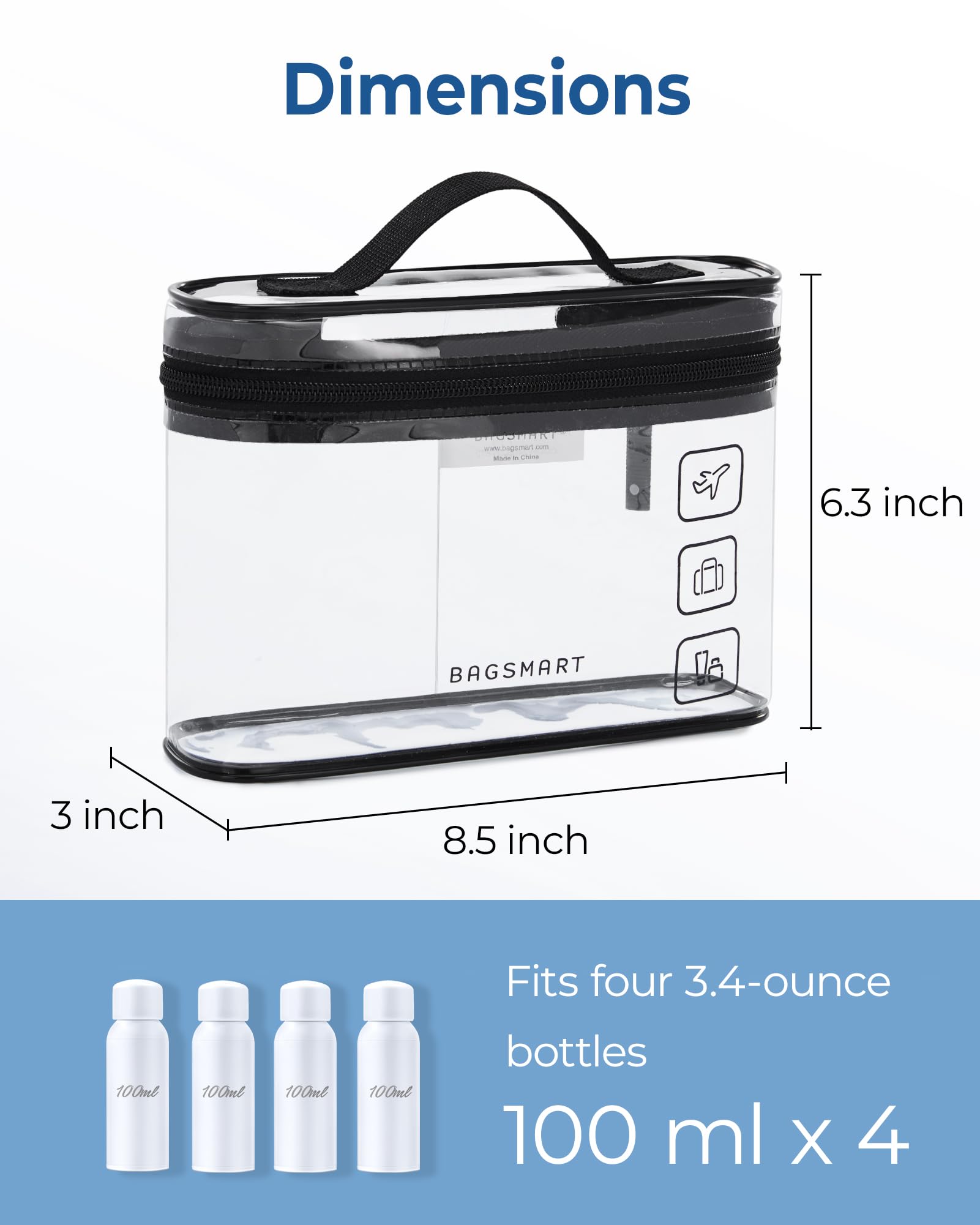 BAGSMART clear makeup bag waterproof PVC for easy visibility and quick wipe-clean.