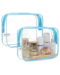 BAGSMART clear toiletry bag blue 2-pack front view for quick security checks