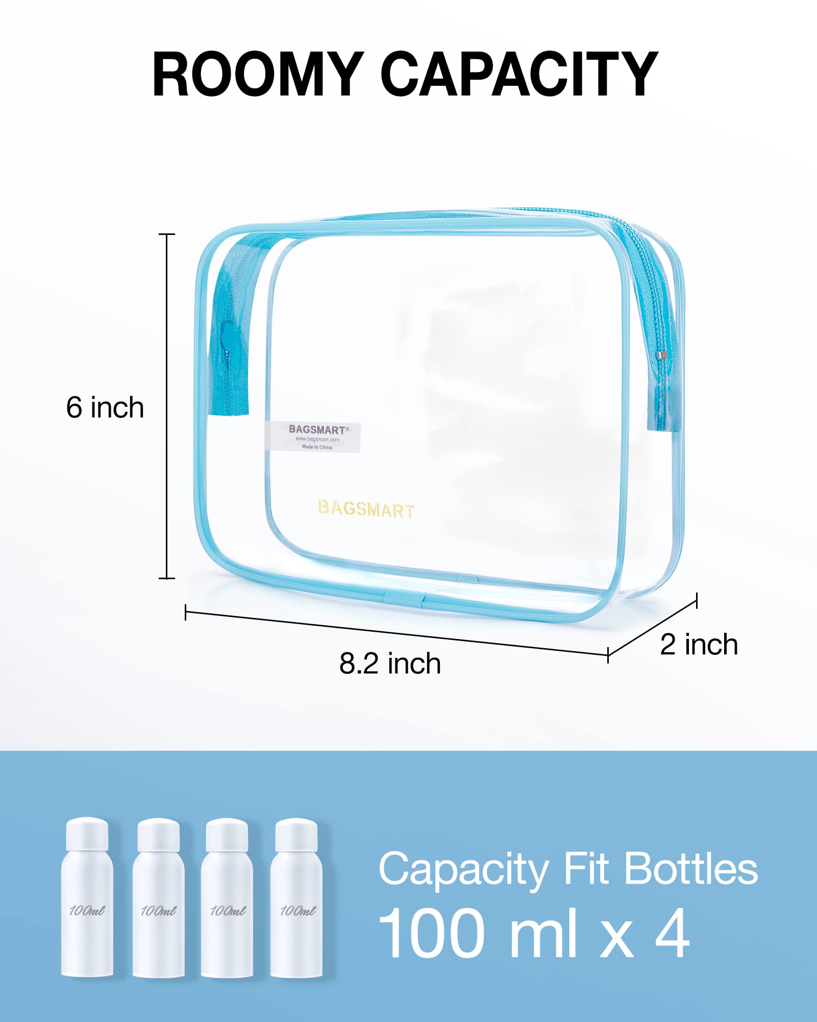 BAGSMART clear toiletry bag blue 2-pack inside view keeps contents organized