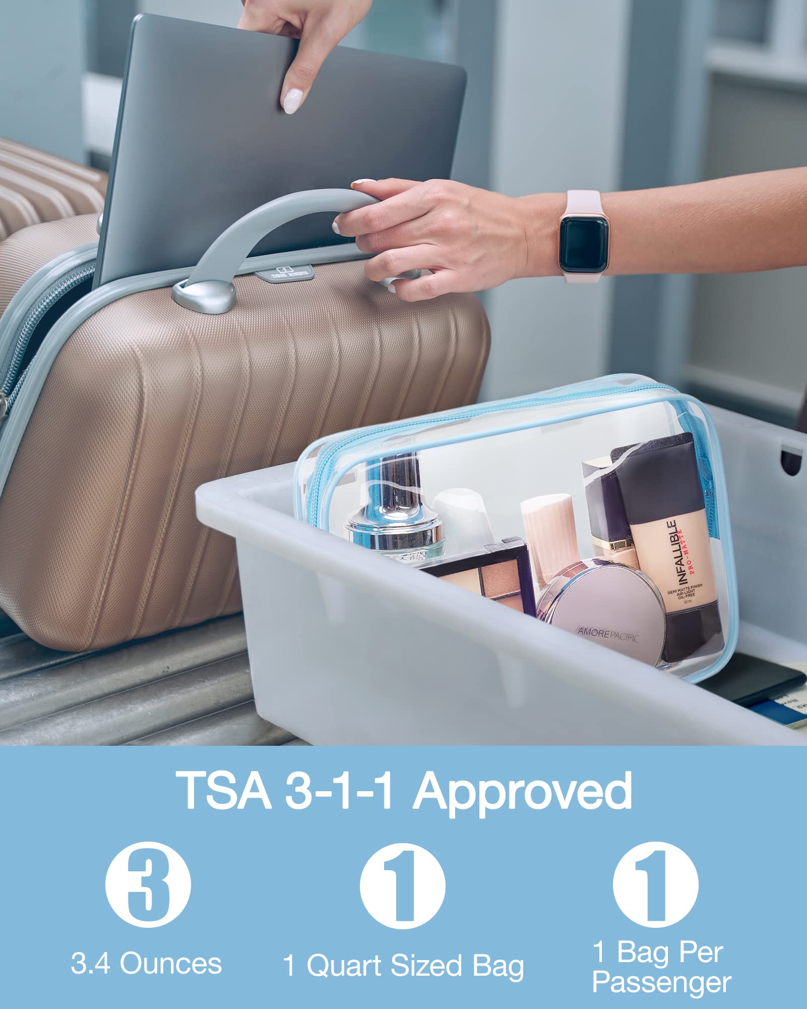 BAGSMART clear toiletry bag blue 2-pack top opening for easy access