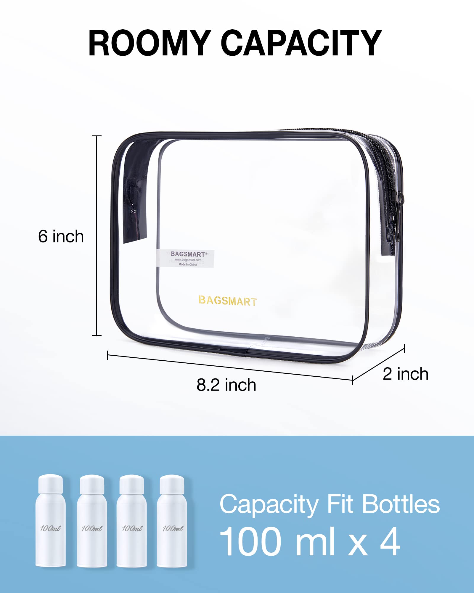 BAGSMART clear toiletry bag pack waterproof seams protect contents on trips.