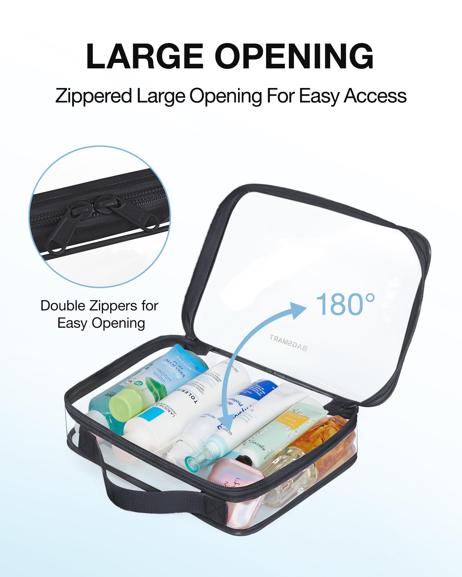 BAGSMART Clear Toiletry Bag reinforced seams prevent leaks during flights