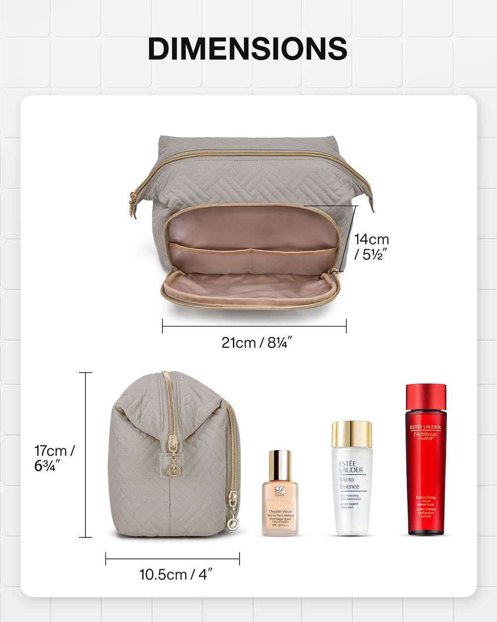 BAGSMART cosmetic bag with metal zippers for secure closure and premium feel