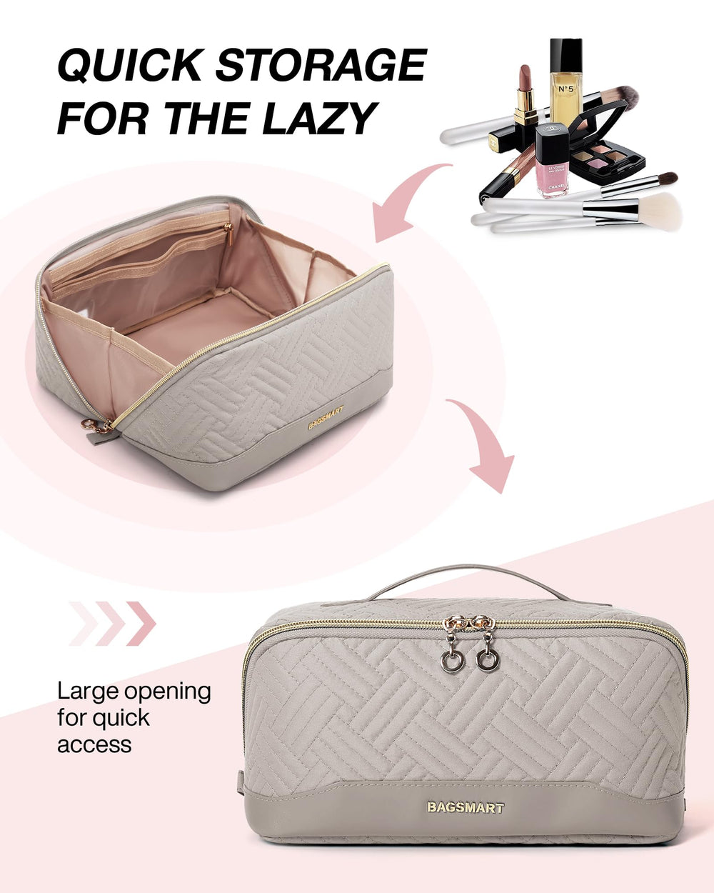 BAGSMART cosmetic bag in water-resistant fabric protects items during travel.