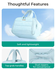 BAGSMART Crush travel toiletry bag wide opening keeps cosmetics neatly organized.