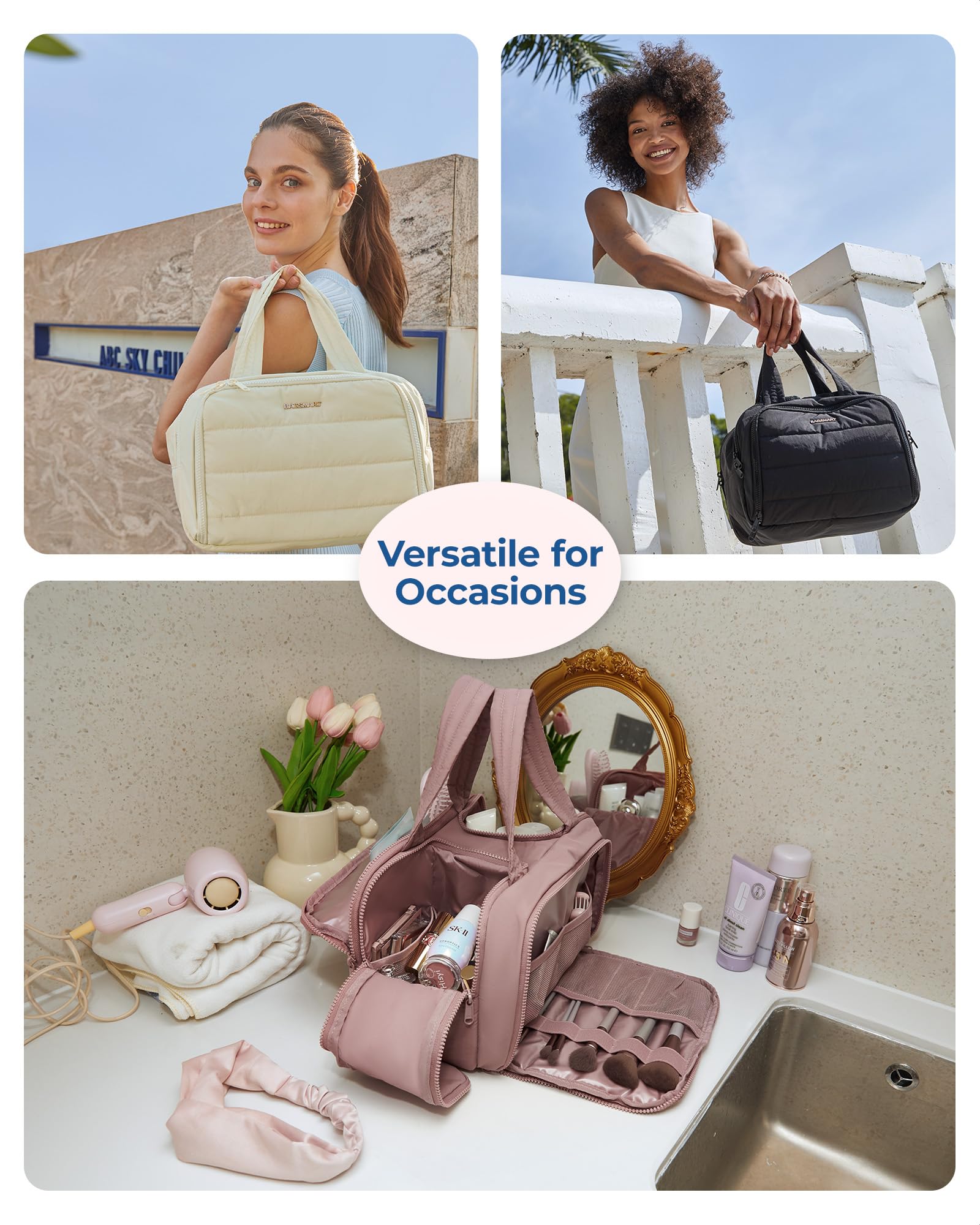 BAGSMART dark pink travel bag on display for stylish organization.