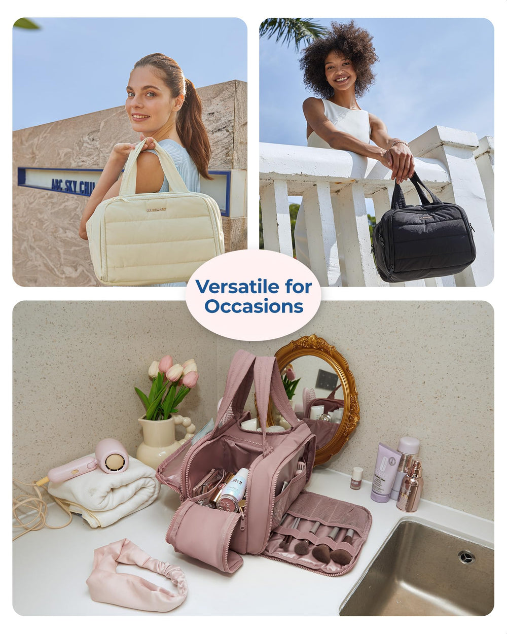BAGSMART dark pink travel bag on display for stylish organization.