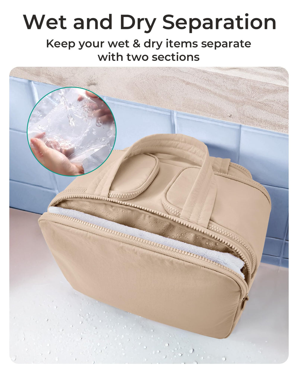 BAGSMART dry-and-wet separation keeps wet and dry items neatly apart.
