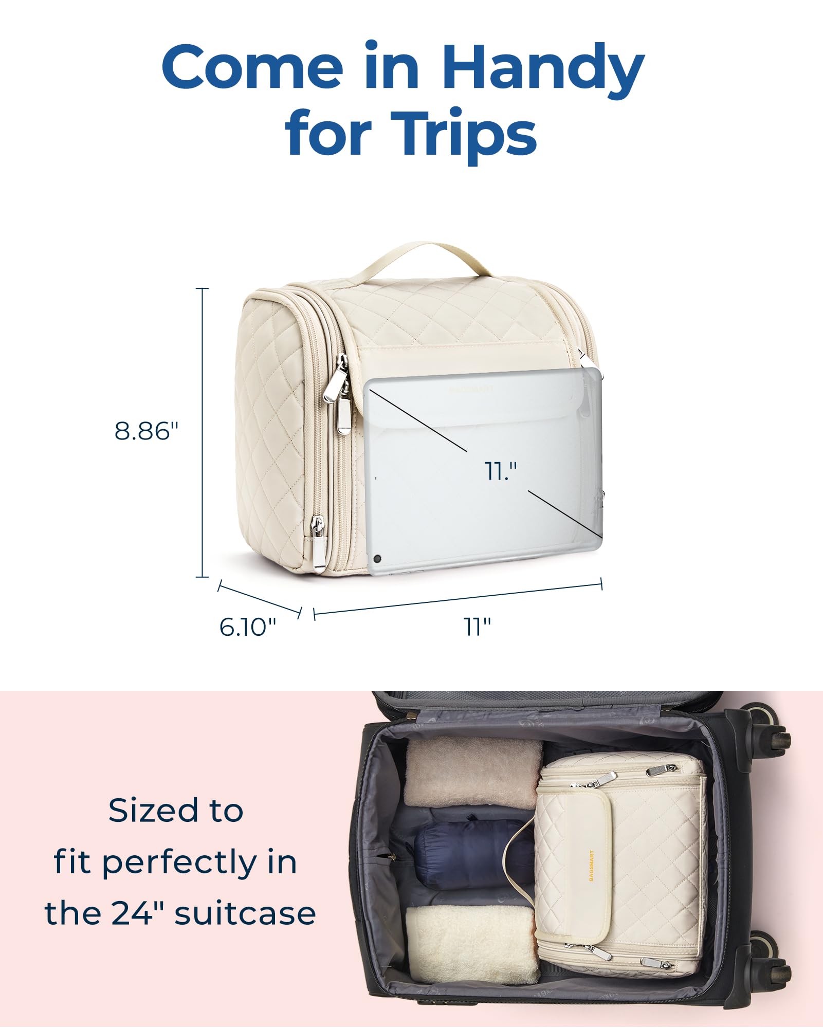 BAGSMART elastic bottle straps hold bottles upright during packing.