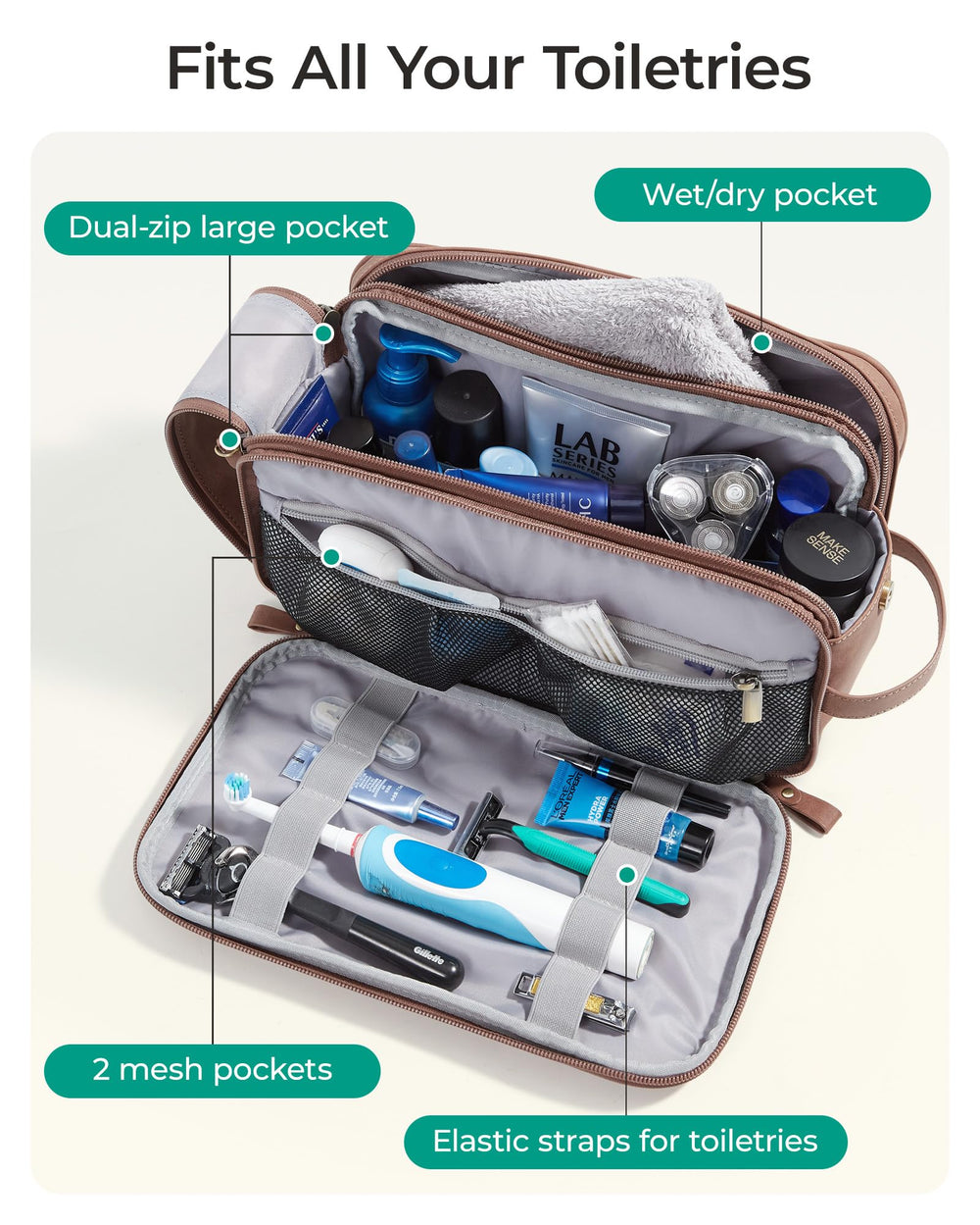 BAGSMART estuche de aseo con interiores organizados