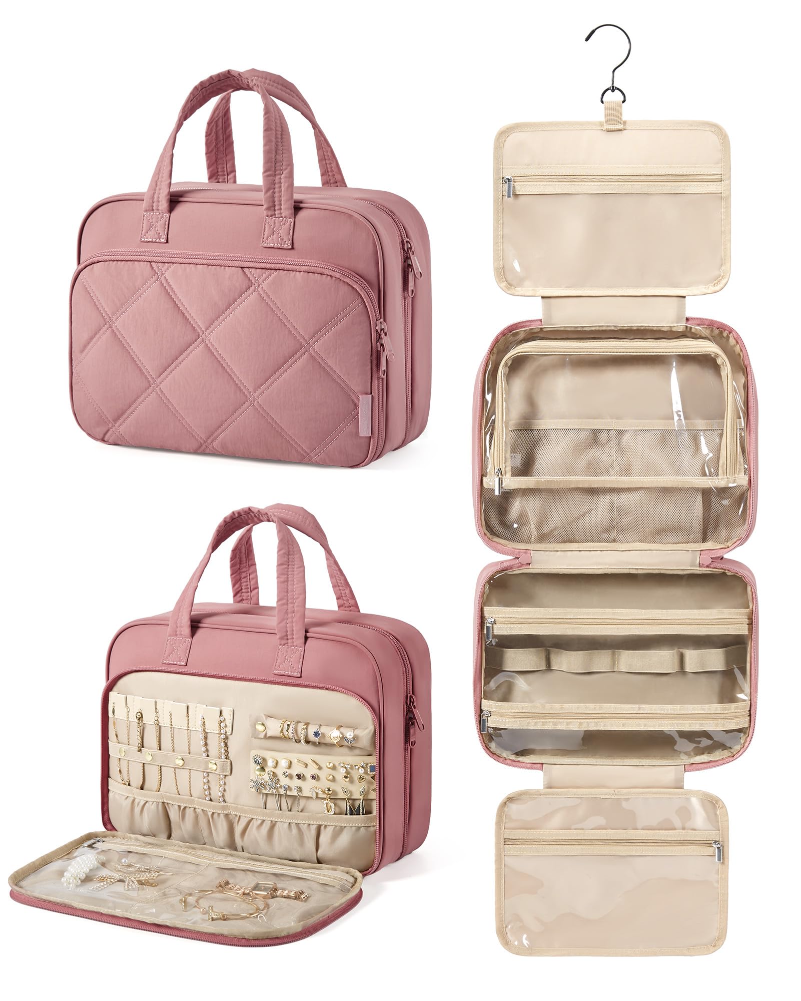 BAGSMART Hanging Toiletry Bag with puffy fabric for lightweight travel organization