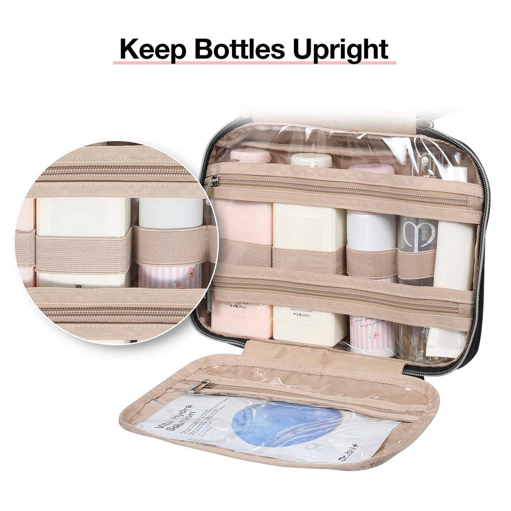 BAGSMART interior elastic pockets keep bottles upright for spill-free packing.