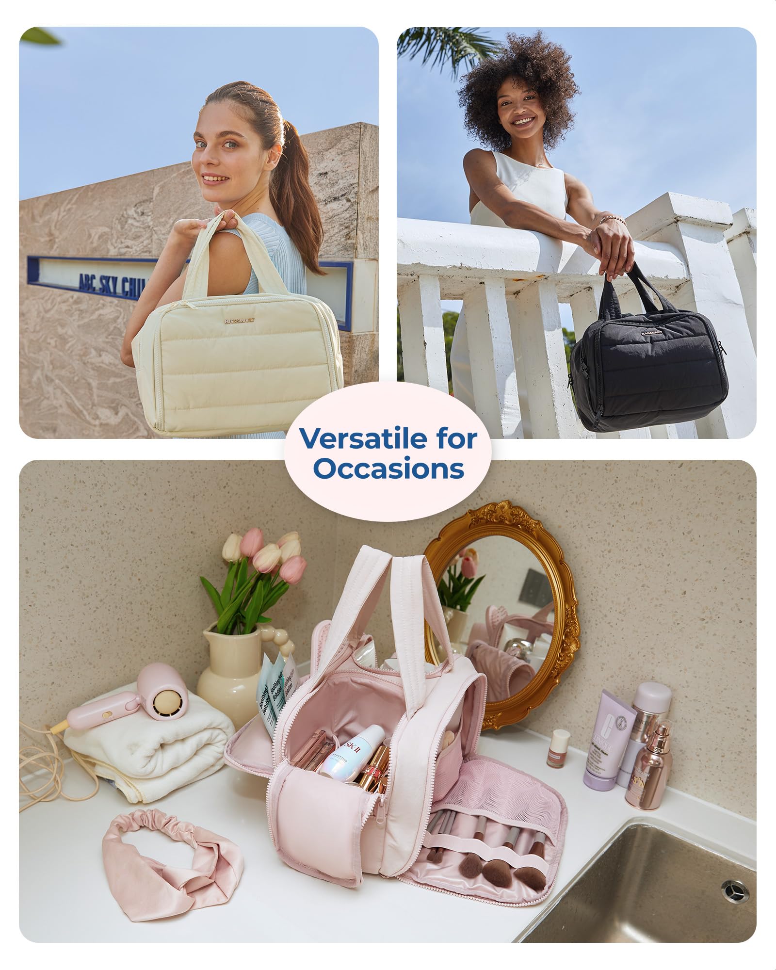 BAGSMART large capacity compartments illustrated by multiple items fitting snugly.